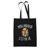 Tote Bag Noir Mon Labrador c'est ma vie