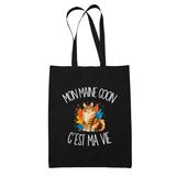 Tote Bag Noir Mon Maine Coon c'est ma vie