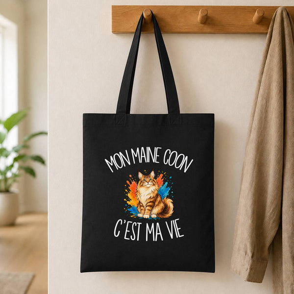 Tote Bag Noir Mon Maine Coon c'est ma vie