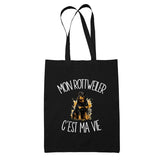 Tote Bag Noir Mon Rottweiler c'est ma vie