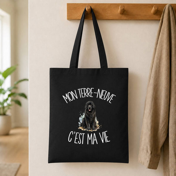 Tote Bag Noir Mon Terre-Neuve c'est ma vie