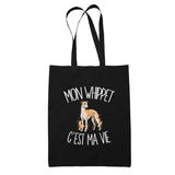 Tote Bag Noir Mon Whippet c'est ma vie