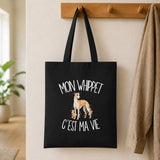 Tote Bag Noir Mon Whippet c'est ma vie