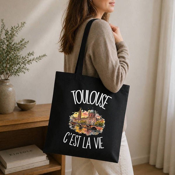 Tote Bag Noir Toulouse c'est la vie