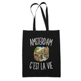 Tote Bag Noir Amsterdam c’est la vie