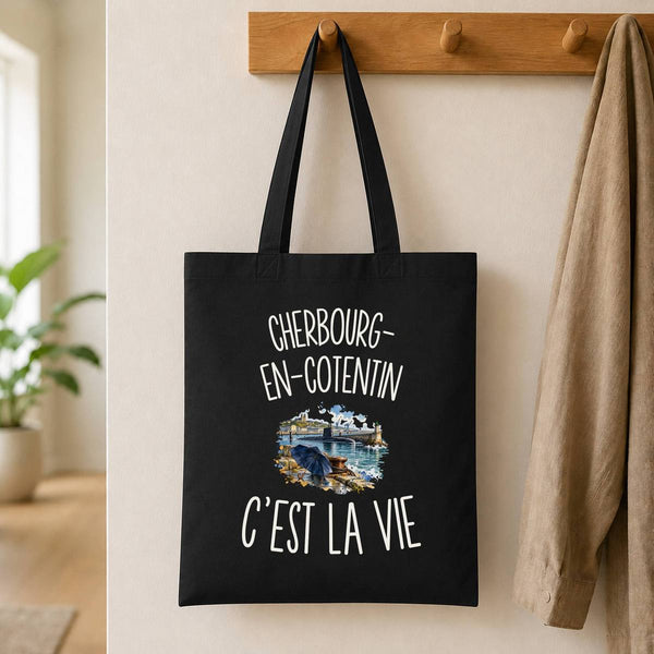 Tote Bag Noir Cherbourg-en-Cotentin c’est la vie