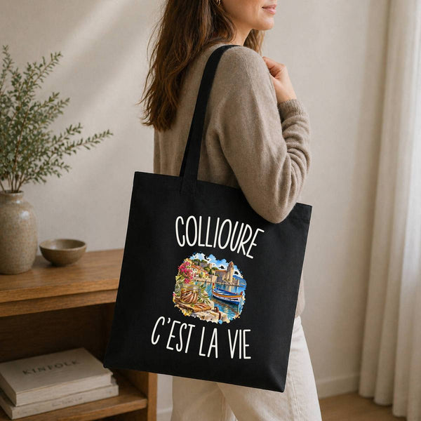 Tote Bag Noir Collioure c’est la vie