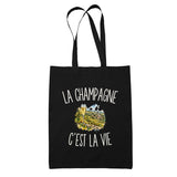 Tote Bag Noir La Champagne c’est la vie