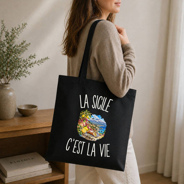 Tote Bag Noir La Sicile c’est la vie