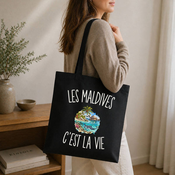 Tote Bag Noir Les Maldives c’est la vie
