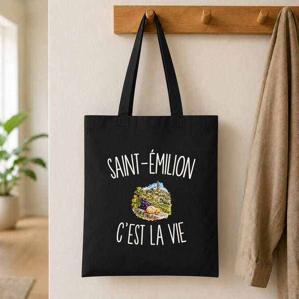Tote Bag Noir Saint-Émilion c’est la vie