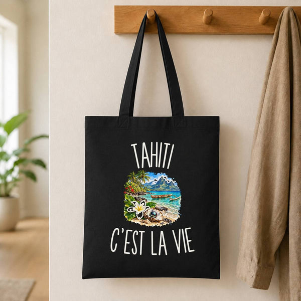 Tote Bag Noir Tahiti c’est la vie