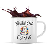Mug Métal Émaillé Mon Chat Blanc c’est ma vie