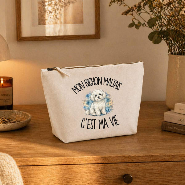 Trousse Beige Mon Bichon Maltais c'est ma vie