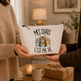 Trousse Beige Mes chats c'est ma vie