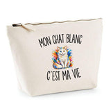 Trousse Beige Mon Chat Blanc c’est ma vie