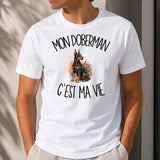 T-shirt Homme Blanc Mon Doberman c'est ma vie