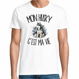 T-shirt Homme Blanc Mon Husky c'est ma vie