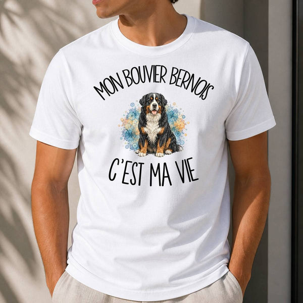 T-shirt Homme Blanc Mon Bouvier Bernois c'est ma vie
