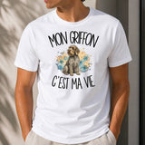 T-shirt Homme Blanc Mon Griffon c'est ma vie