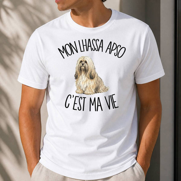 T-shirt Homme Blanc Mon Lhassa Apso c'est ma vie