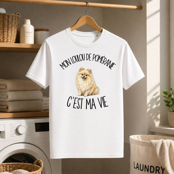 T-shirt Homme Blanc Mon Loulou de Poméranie c'est ma vie
