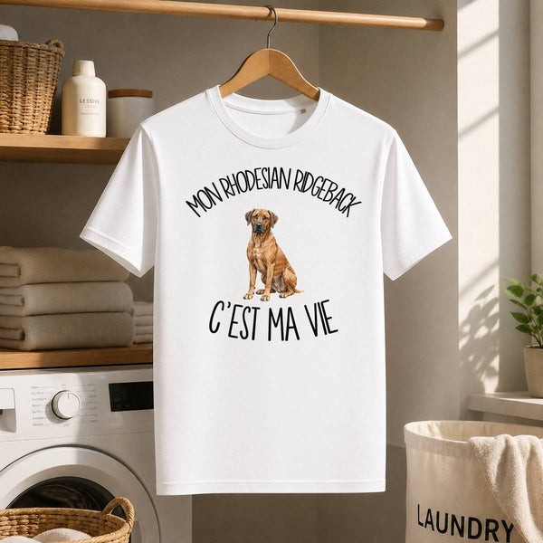 T-shirt Homme Blanc Mon Rhodesian Ridgeback c'est ma vie