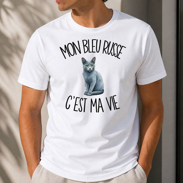 T-shirt Homme Blanc Mon Bleu Russe c'est ma vie