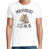 T-shirt Homme Blanc Mon Devon Rex c'est ma vie