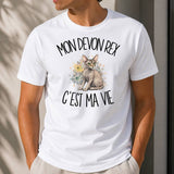 T-shirt Homme Blanc Mon Devon Rex c'est ma vie
