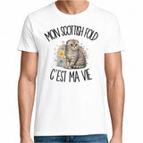 T-shirt Homme Blanc Mon Scottish Fold c'est ma vie