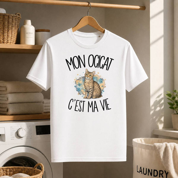 T-shirt Homme Blanc Mon Ocicat c'est ma vie