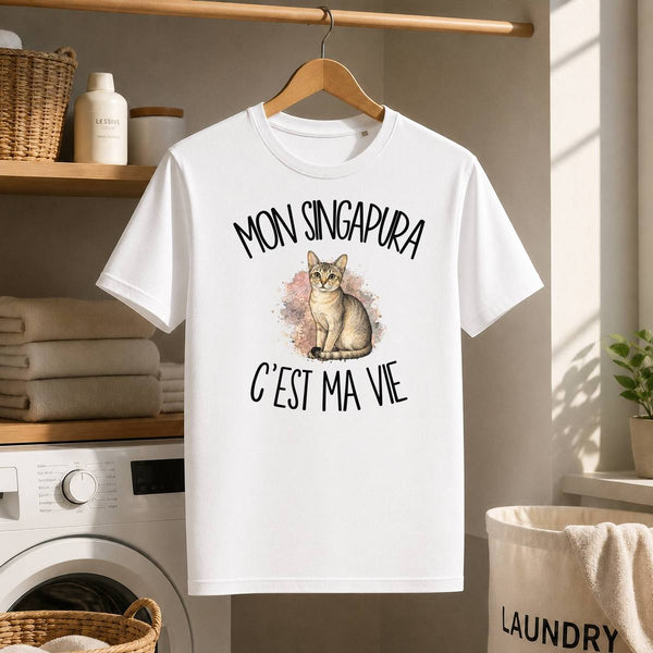 T-shirt Homme Blanc Mon Singapura c'est ma vie