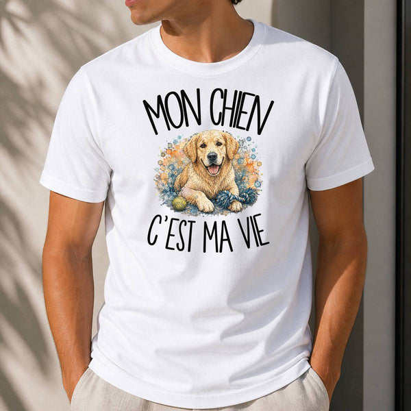 T-shirt Homme Blanc Mon Chien c'est ma vie