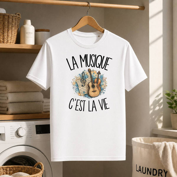 T-shirt Homme Blanc La musique c'est la vie