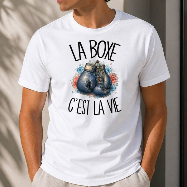 T-shirt Homme Blanc La boxe c'est la vie