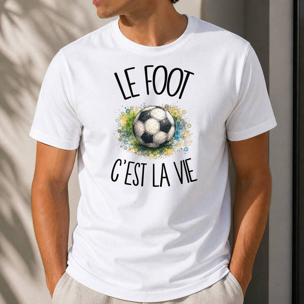 T-shirt Homme Blanc Le foot c'est la vie