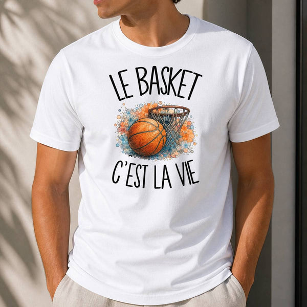 T-shirt Homme Blanc Le basket c'est la vie