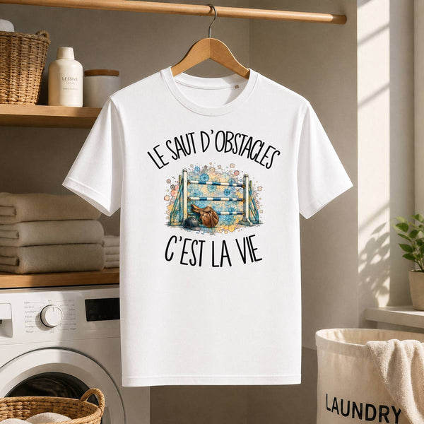 T-shirt Homme Blanc Le saut d'obstacles c'est la vie