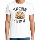 T-shirt Homme Blanc Mon cochon c'est ma vie