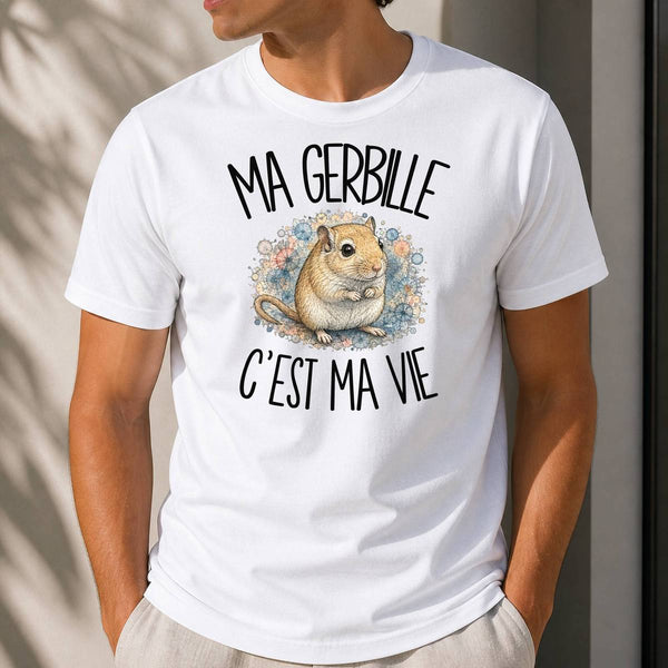T-shirt Homme Blanc Ma gerbille c'est ma vie