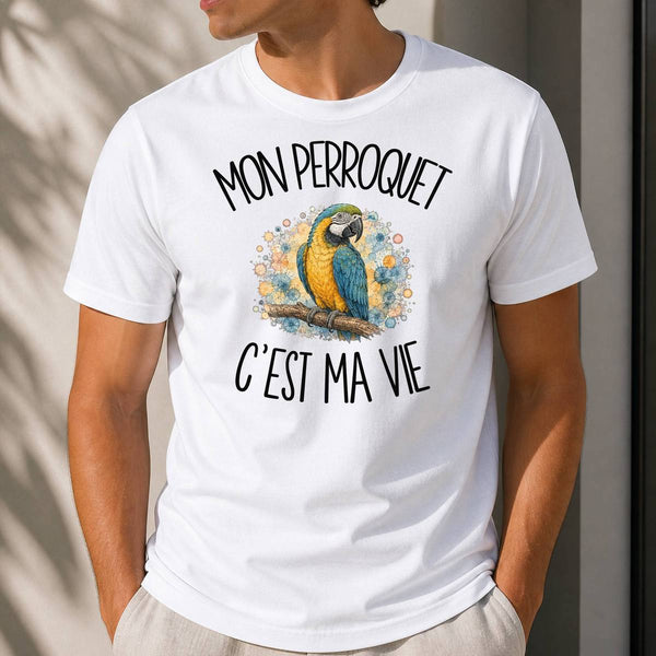 T-shirt Homme Blanc Mon perroquet c'est ma vie
