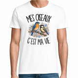 T-shirt Homme Blanc Mes oiseaux c'est ma vie