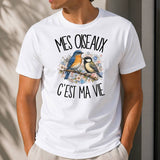 T-shirt Homme Blanc Mes oiseaux c'est ma vie