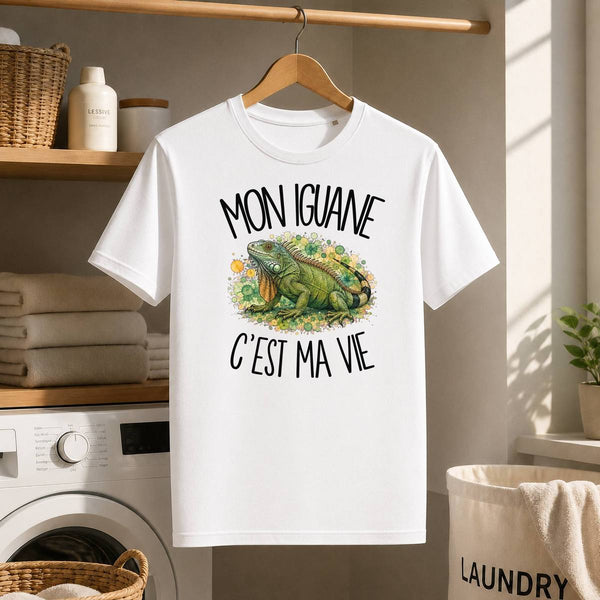 T-shirt Homme Blanc Mon iguane c'est ma vie
