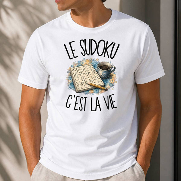 T-shirt Homme Blanc Le sudoku c'est la vie