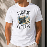T-shirt Homme Blanc L'écriture c'est la vie