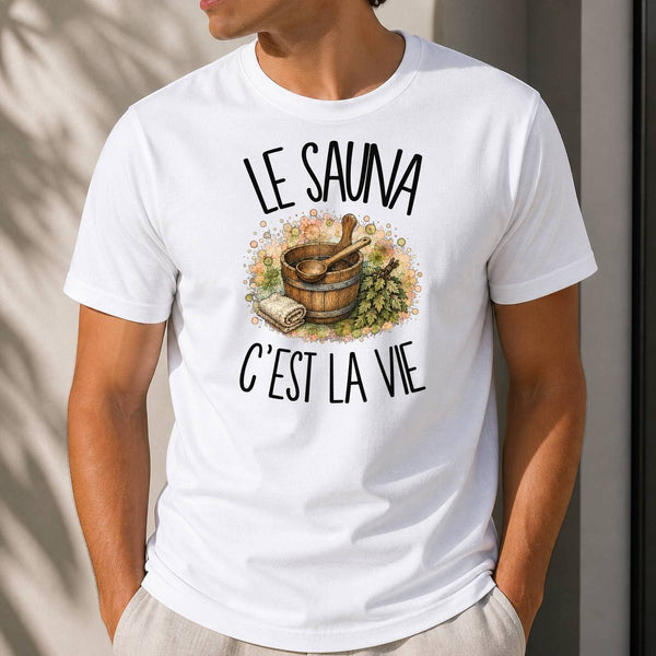 T-shirt Homme Blanc Le sauna c'est la vie