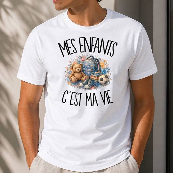 T-shirt Homme Blanc Mes enfants c'est ma vie