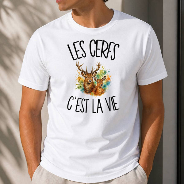T-shirt Homme Blanc Les cerfs c'est la vie